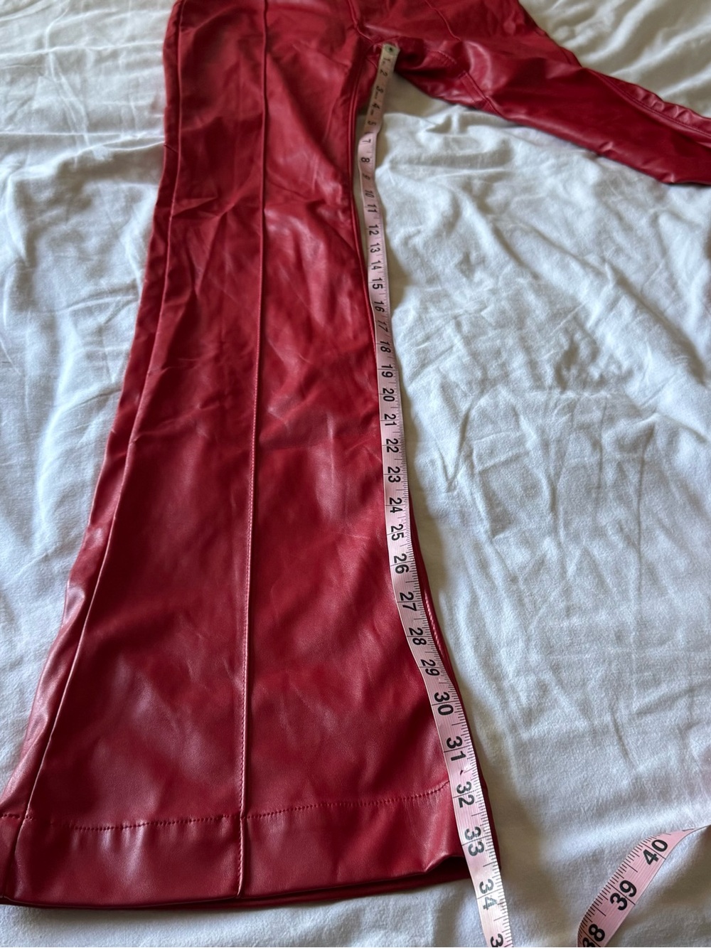 REVICE Red Faux Leather High-Rise Pants with Heart Waist Tag - Picture 5 of 5